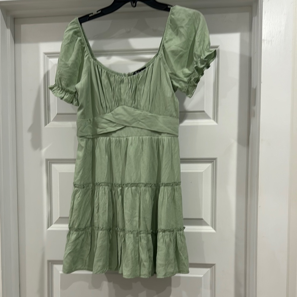 Sage Green Tiered Wrap Mini Dress